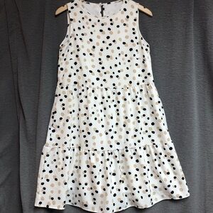 No brand small sleeveless round neck, baby doll dress white with black and tan